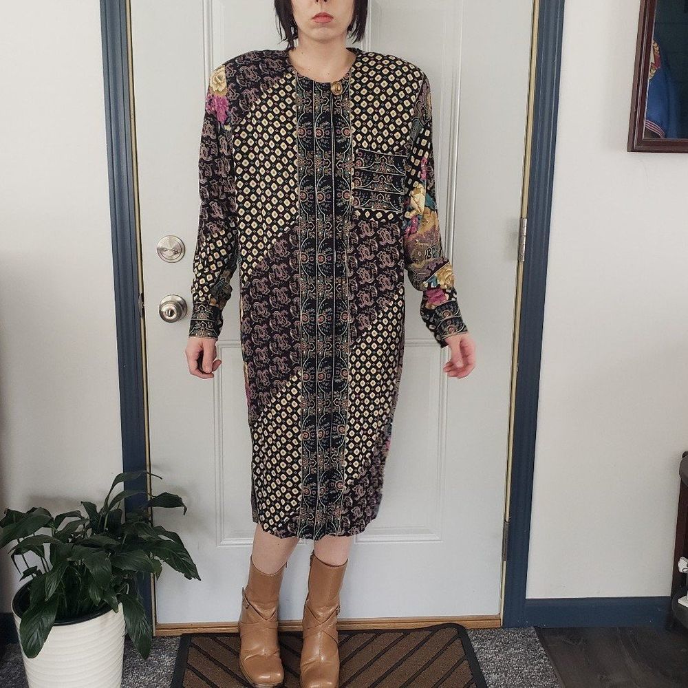 70s/80s Funk Paisley and Floral‎ Sheath Dress